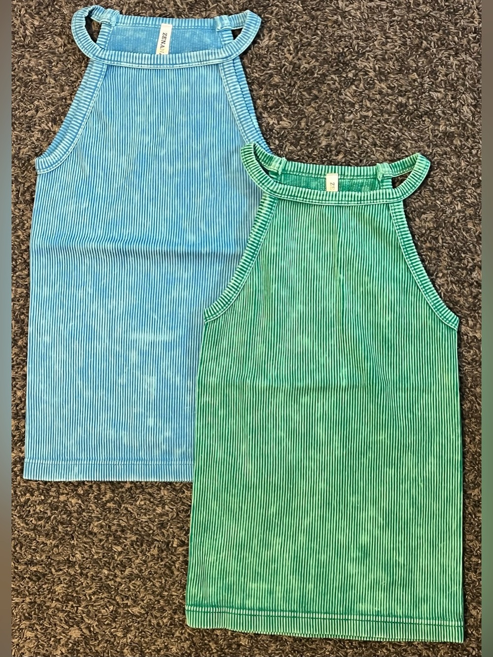 Zenana Ribbed Halter Tank Top — Blue & Green set of 2 new size L/XL